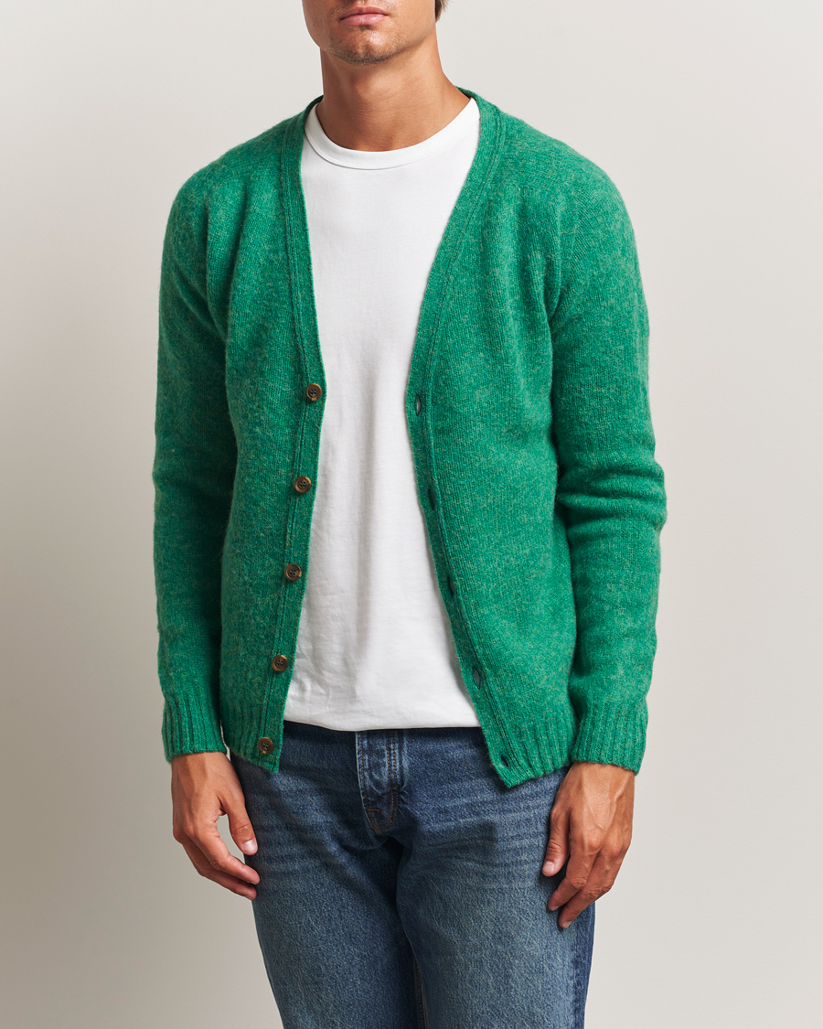 Herre | Gensere | Harley Of Scotland | Brushed Supersoft Lambswool Cardigan Evergreen
