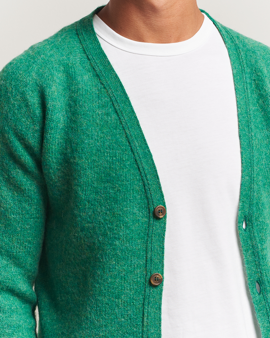 Herre | Gensere | Harley Of Scotland | Brushed Supersoft Lambswool Cardigan Evergreen