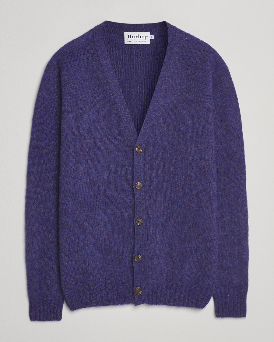 Herre | Gensere | Harley Of Scotland | Brushed Supersoft Lambswool Cardigan Iris