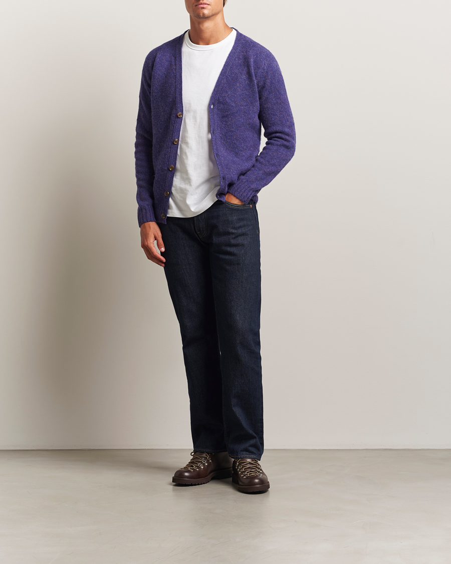 Herre | Gensere | Harley Of Scotland | Brushed Supersoft Lambswool Cardigan Iris