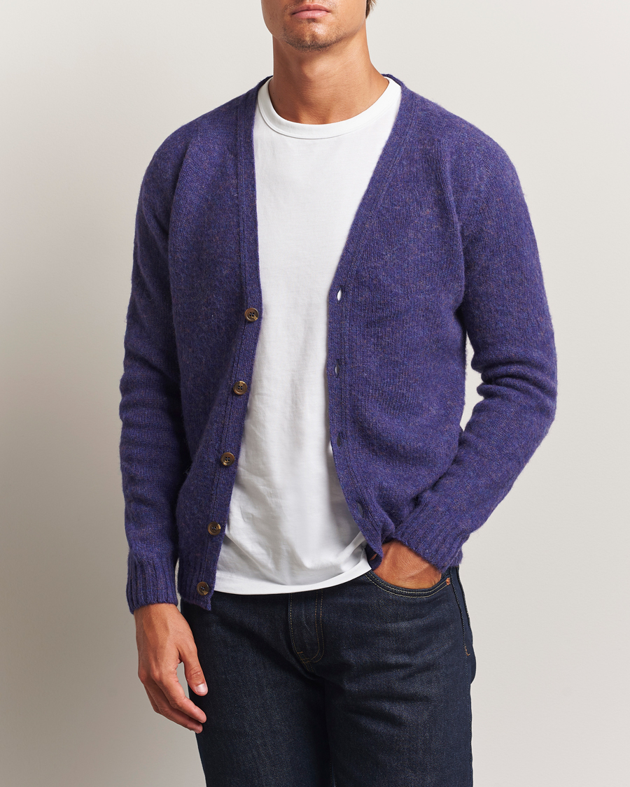 Herre | Gensere | Harley Of Scotland | Brushed Supersoft Lambswool Cardigan Iris