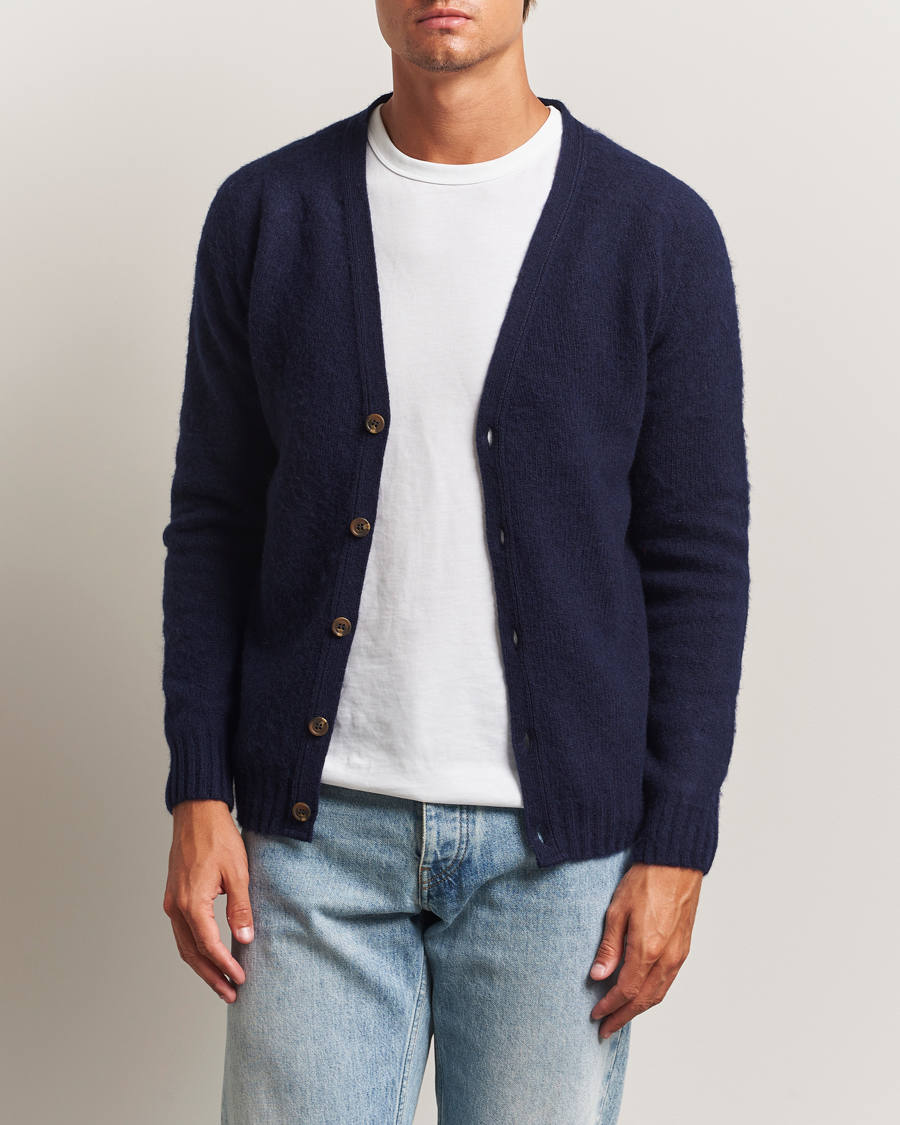 Herre | Gensere | Harley Of Scotland | Brushed Supersoft Lambswool Cardigan Navy