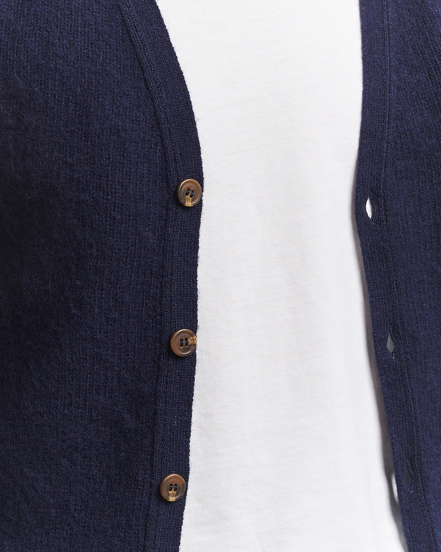 Herre | Gensere | Harley Of Scotland | Brushed Supersoft Lambswool Cardigan Navy