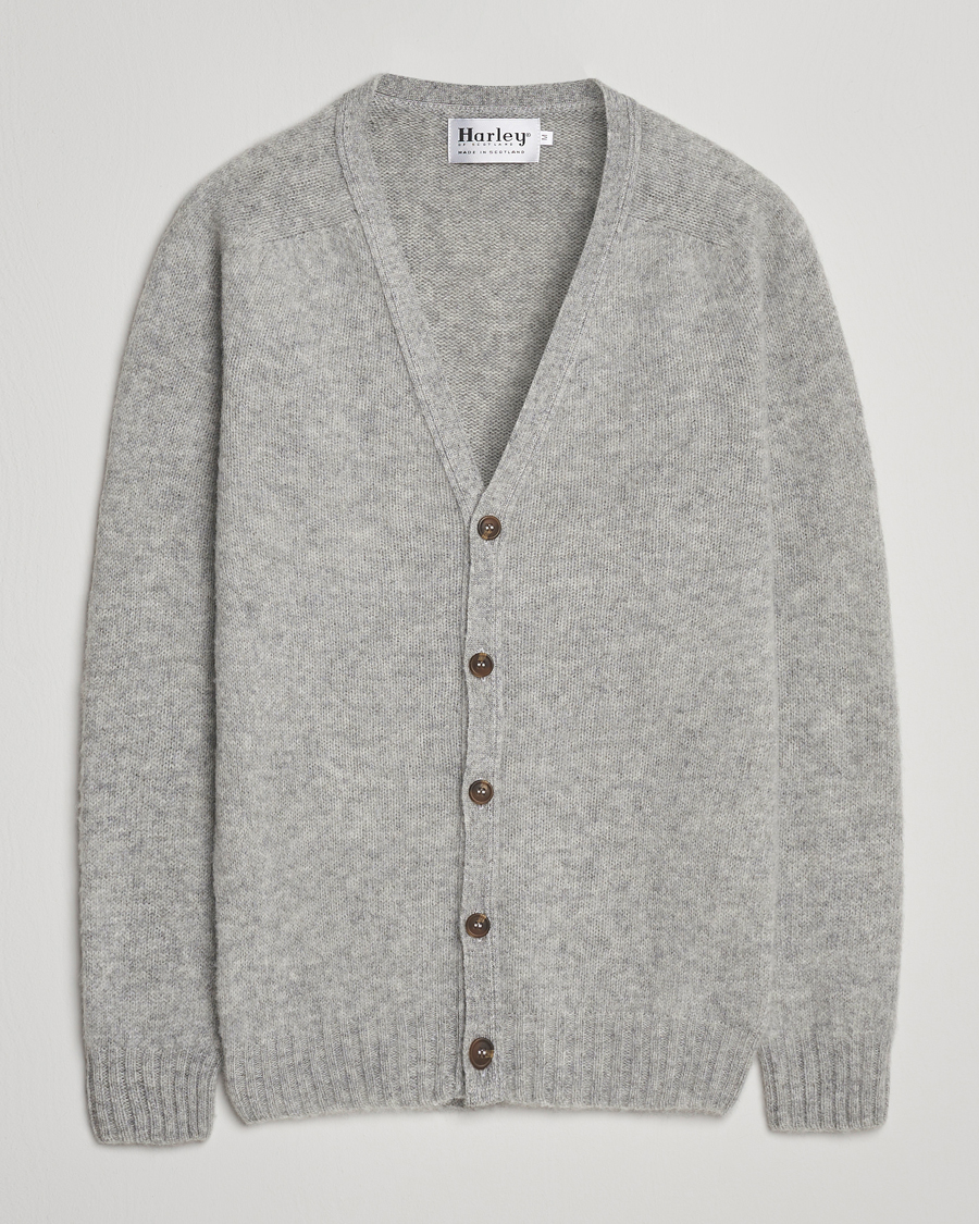 Herre | Gensere | Harley Of Scotland | Brushed Supersoft Lambswool Cardigan Silver