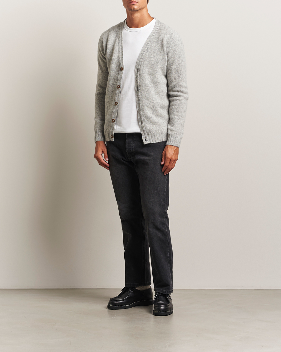 Herre | Gensere | Harley Of Scotland | Brushed Supersoft Lambswool Cardigan Silver