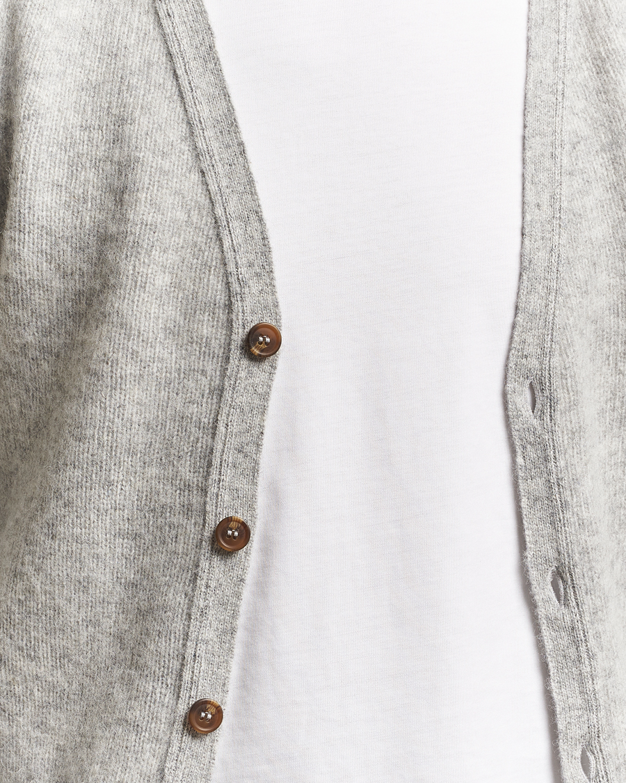 Herre | Gensere | Harley Of Scotland | Brushed Supersoft Lambswool Cardigan Silver