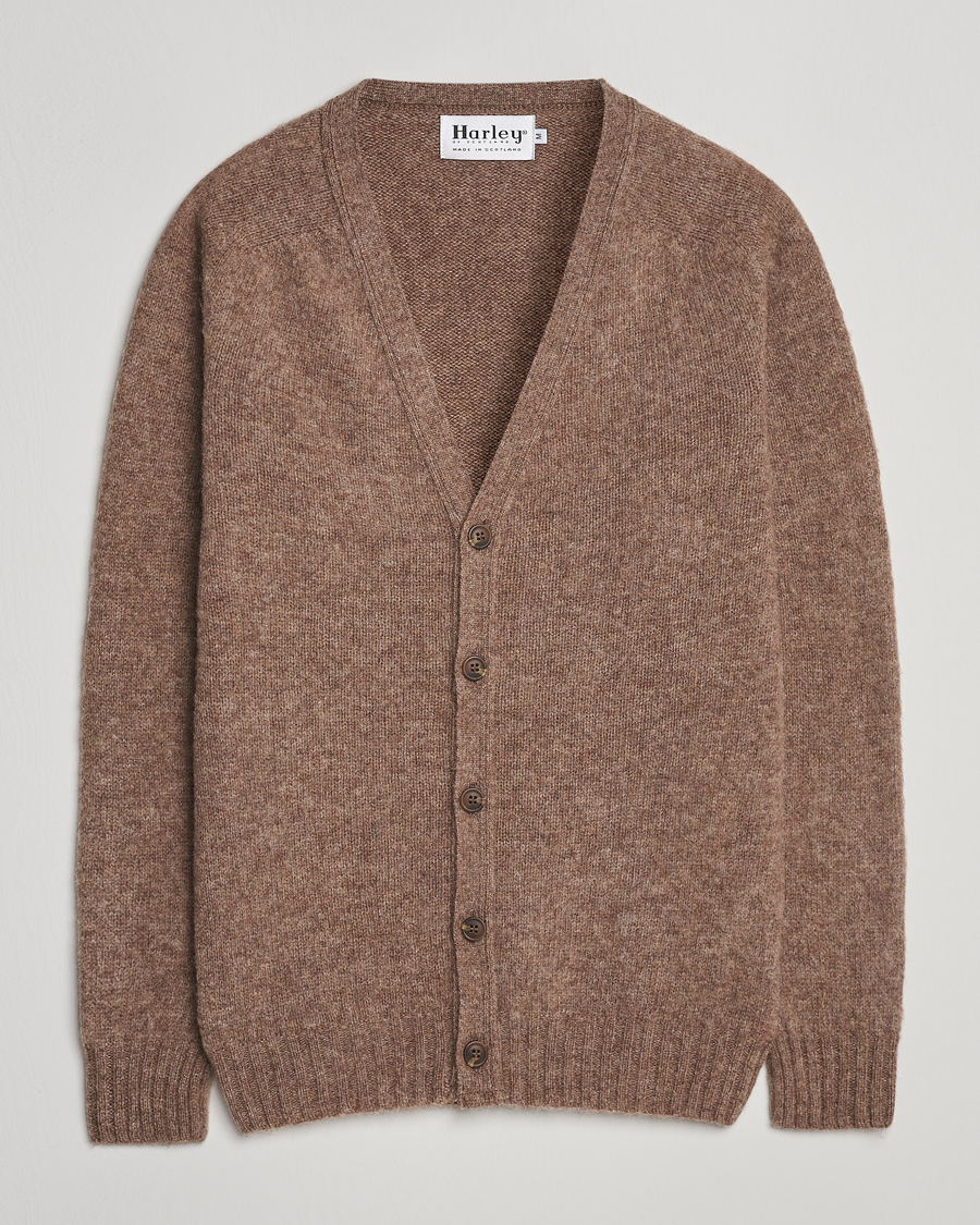 Herre | Gensere | Harley Of Scotland | Brushed Supersoft Lambswool Cardigan Tundra