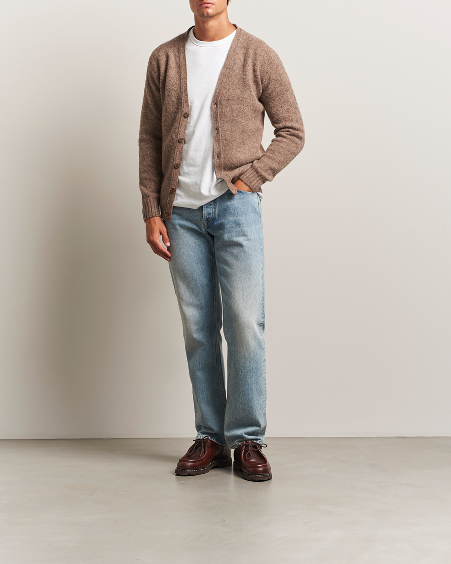 Herre | Gensere | Harley Of Scotland | Brushed Supersoft Lambswool Cardigan Tundra