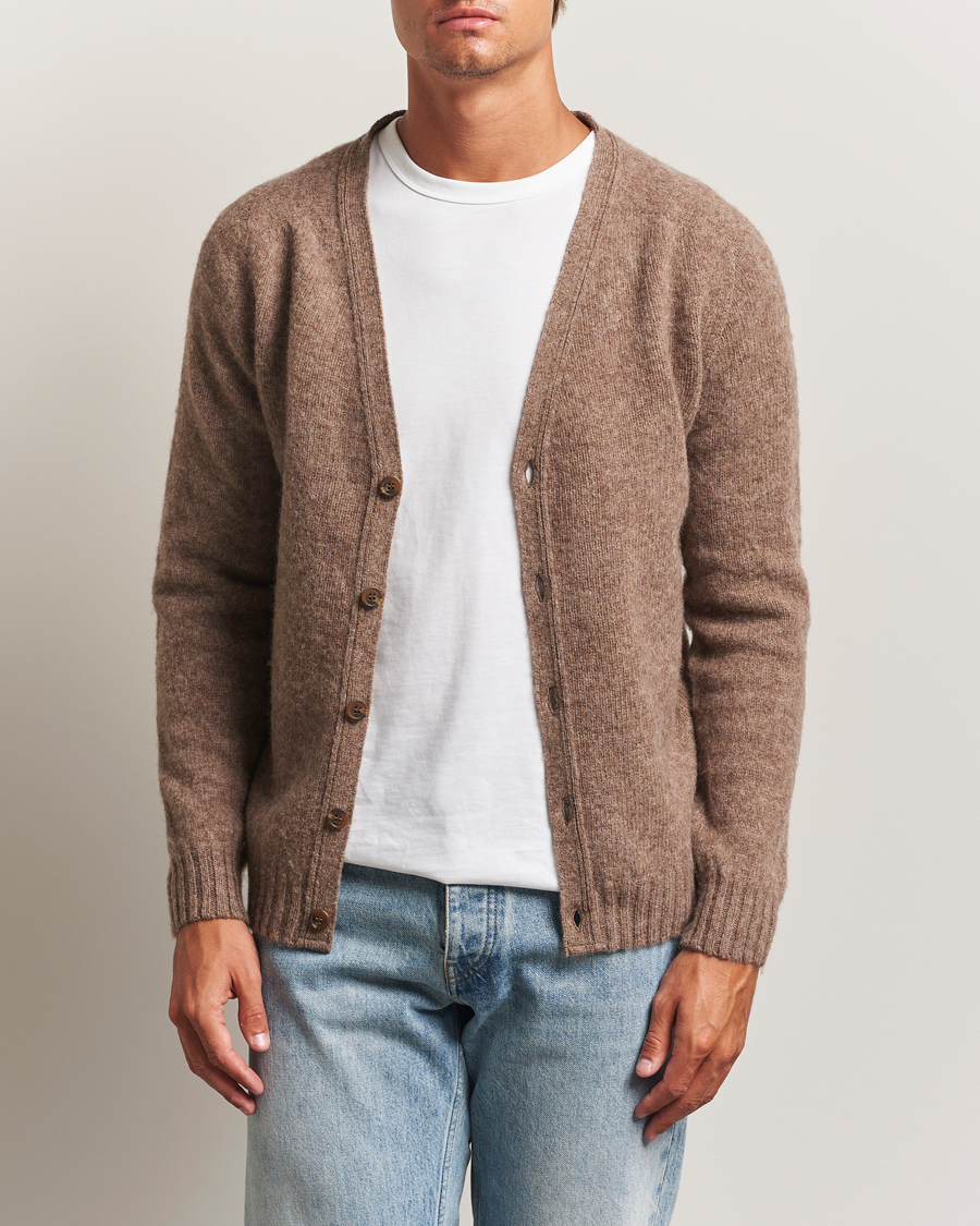Herre | Gensere | Harley Of Scotland | Brushed Supersoft Lambswool Cardigan Tundra