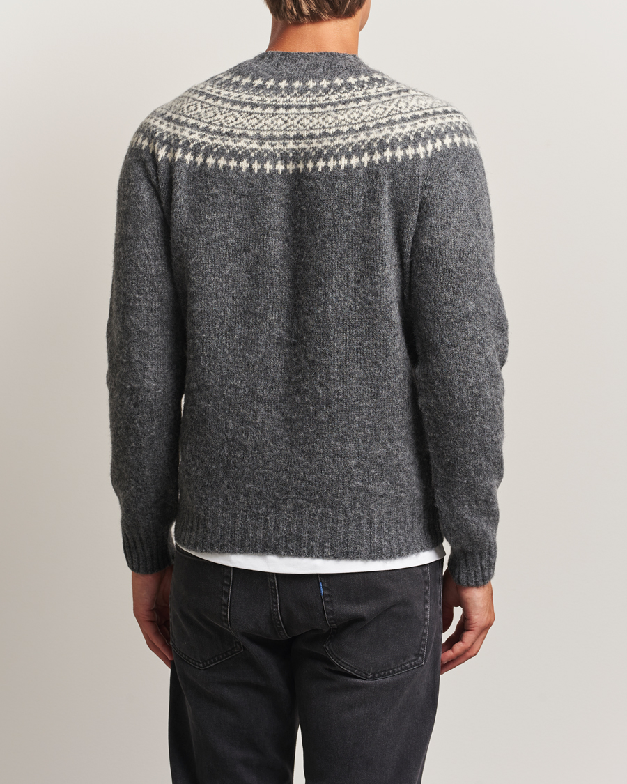 Herre | Gensere | Harley Of Scotland | Brushed Supersoft Lambswool Yolk Fairisle Grey