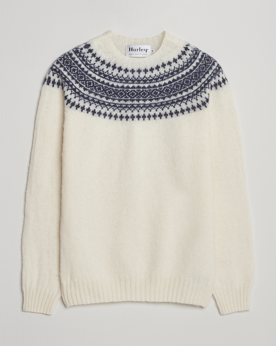 Herre | Gensere | Harley Of Scotland | Brushed Supersoft Lambswool Yolk Fairisle White