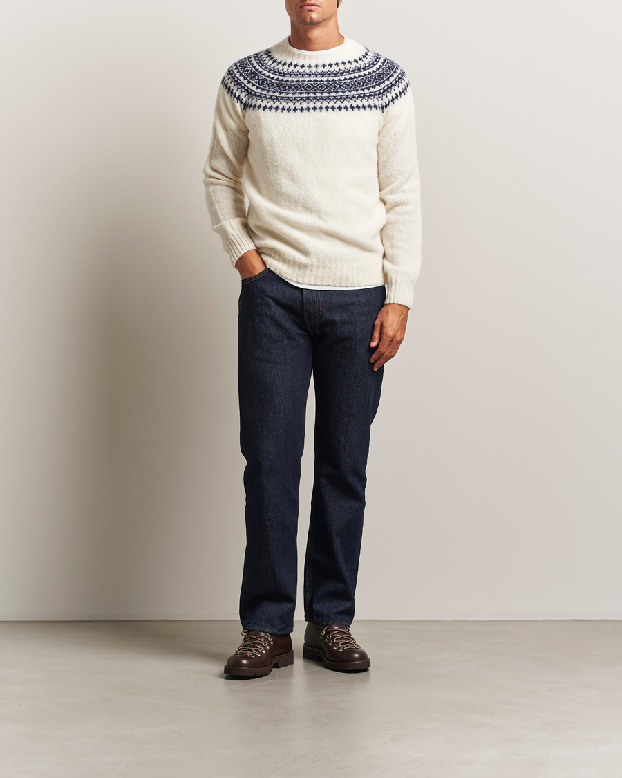 Herre | Gensere | Harley Of Scotland | Brushed Supersoft Lambswool Yolk Fairisle White