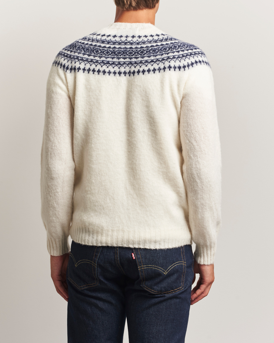 Herre | Gensere | Harley Of Scotland | Brushed Supersoft Lambswool Yolk Fairisle White