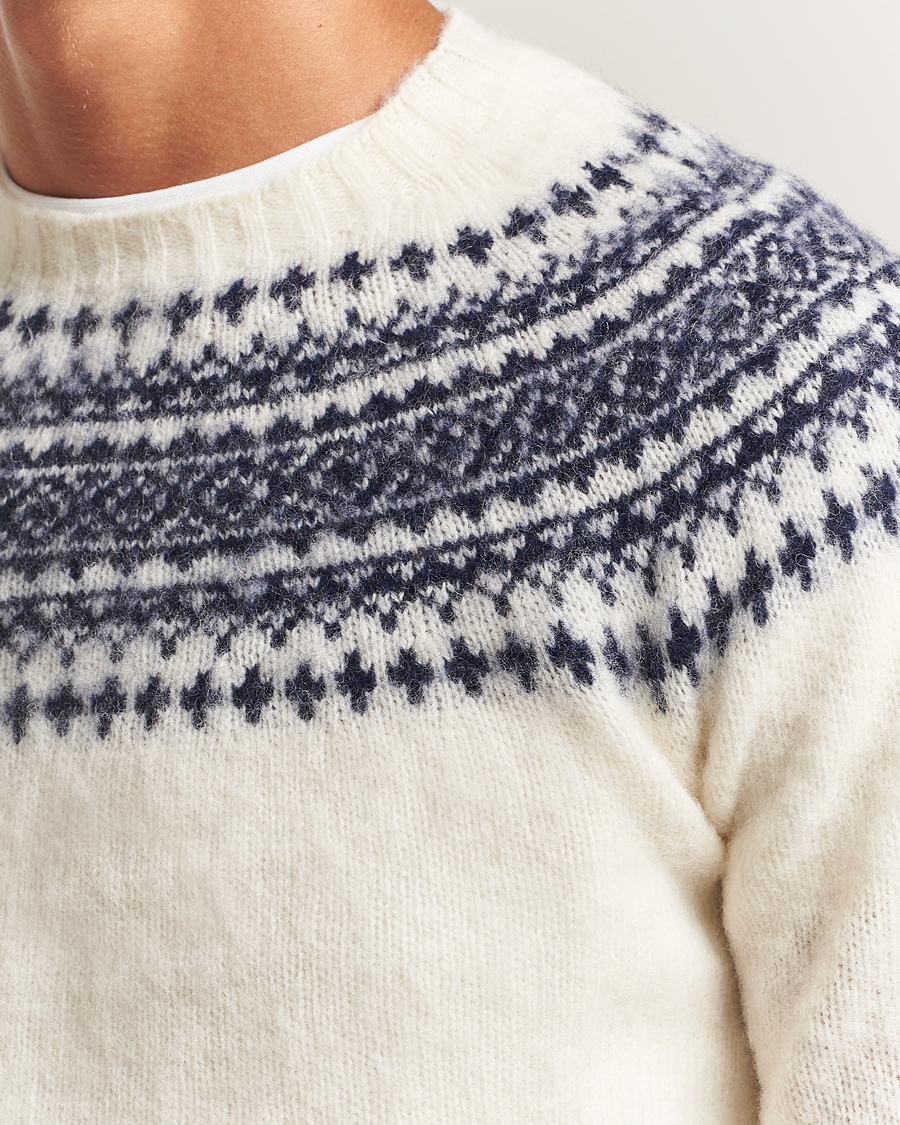 Herre | Gensere | Harley Of Scotland | Brushed Supersoft Lambswool Yolk Fairisle White