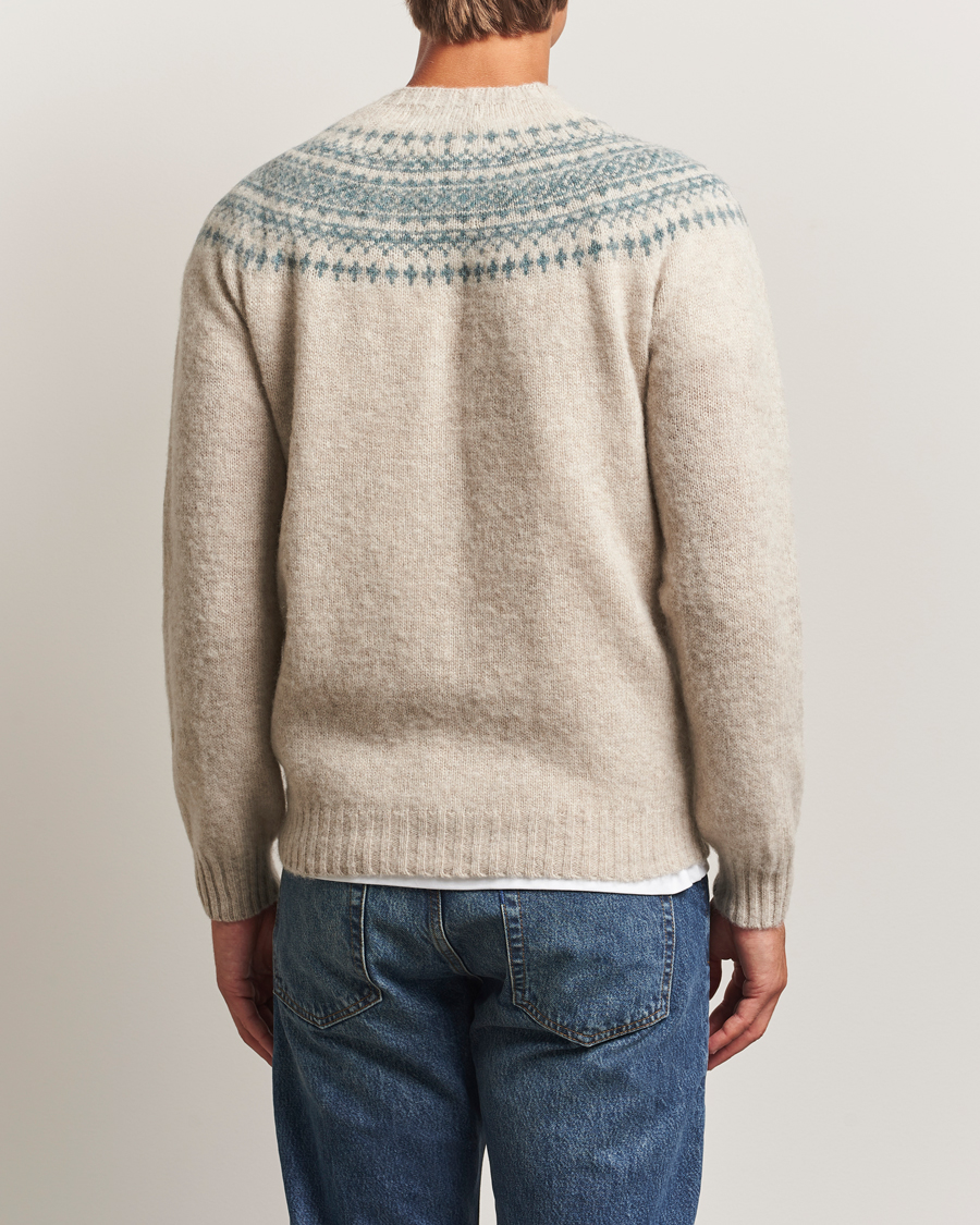 Herre | Gensere | Harley Of Scotland | Brushed Supersoft Lambswool Yolk Fairisle Beige