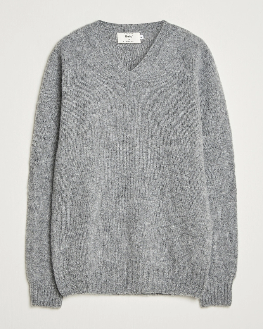 Herre | Gensere | Harley Of Scotland for Care of Carl | Brushed Supersoft Lambswool V-Neck Mid Grey
