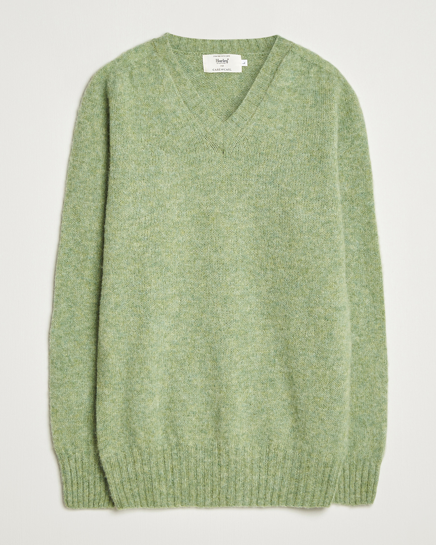 Herre | Gensere | Harley Of Scotland | Brushed Supersoft Lambswool V-Neck Light Green