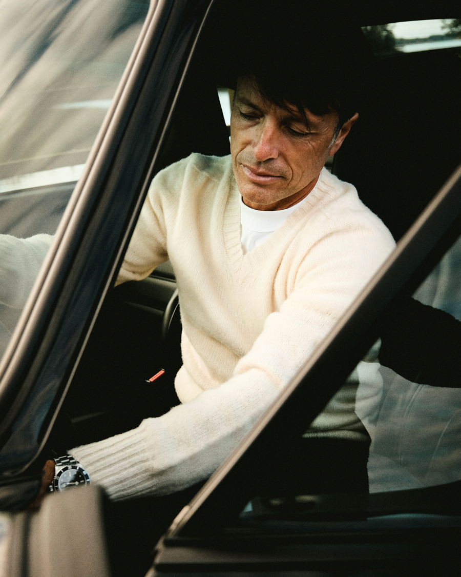 Herre | Gensere | Harley Of Scotland for Care of Carl | Brushed Supersoft Lambswool V-Neck Vanilla