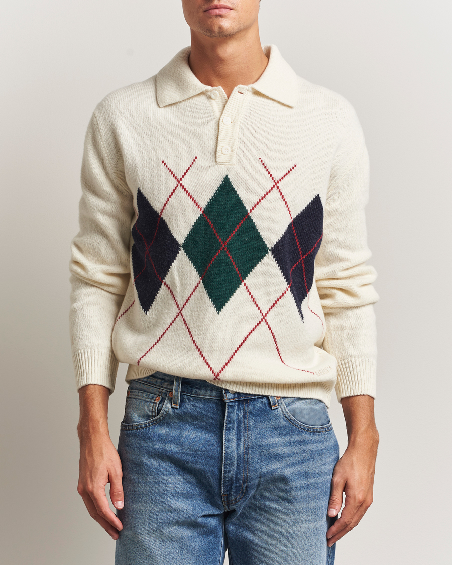 Herre | Gensere | Baracuta | Argyle Wool Polo Neck Antique White