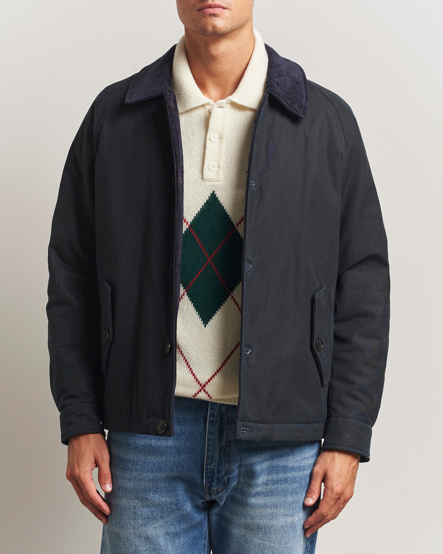 Herre | Jakker | Baracuta | Waxed Sherling Lined Deck Jacket Dark Navy