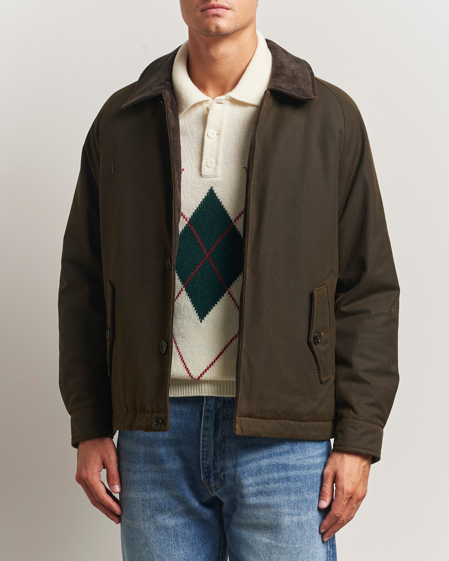 Herre | Jakker | Baracuta | Waxed Sherling Lined Deck Jacket Deep Moss