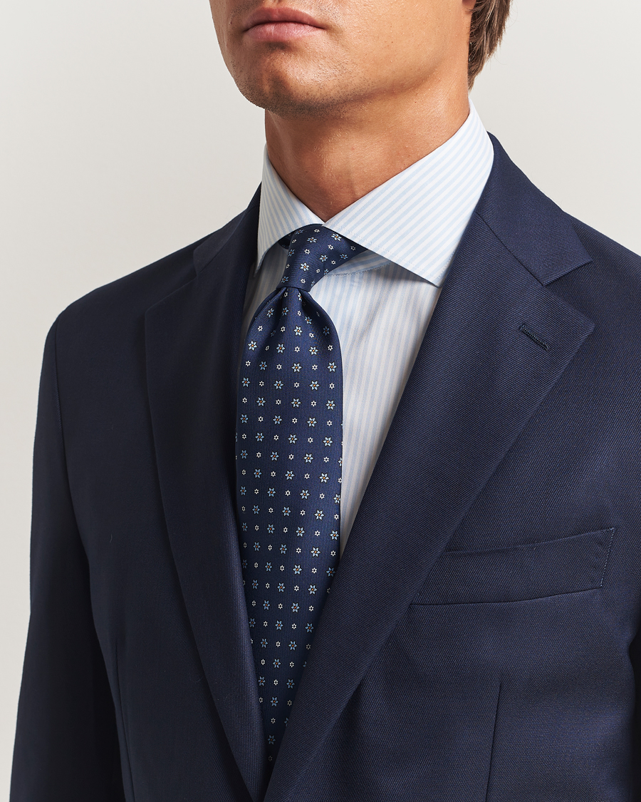 Herre | Slips | E. Marinella | 3-Fold Printed Silk Tie Navy