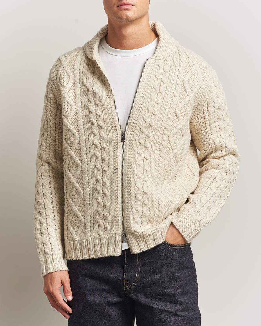 Herre | Gensere | Morris | Cornwall Cable Full Zip Jacket OfF White