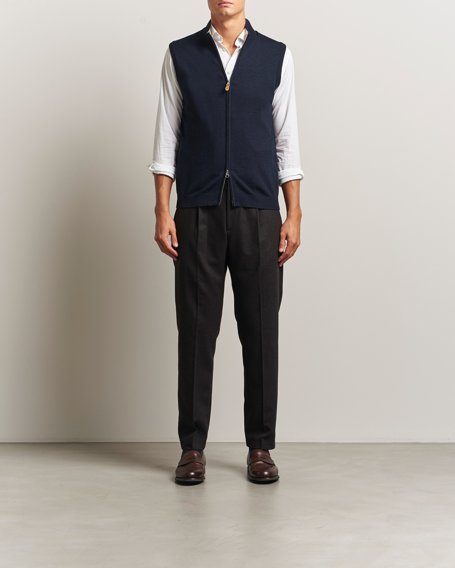 Herre | Gensere | Morris | Merino Zip Vest Navy