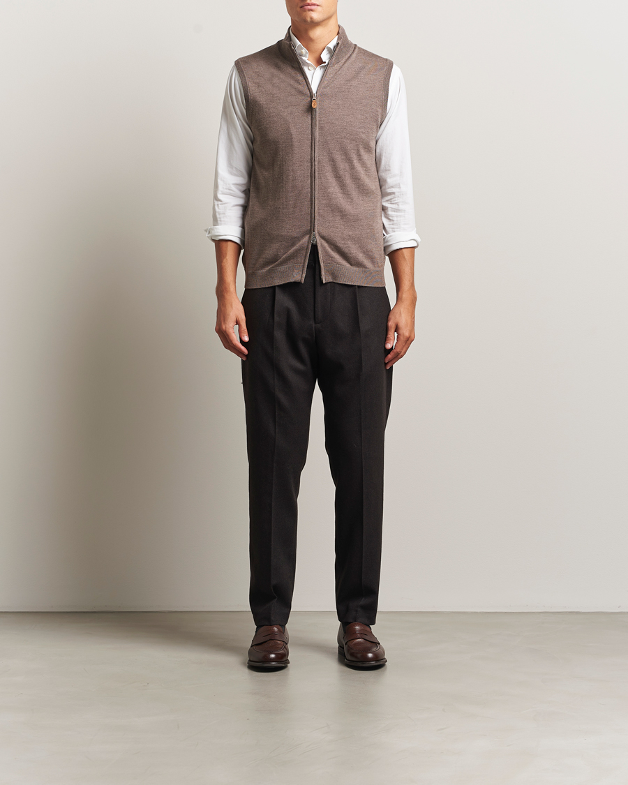 Herre | Gensere | Morris | Merino Zip Vest Brown