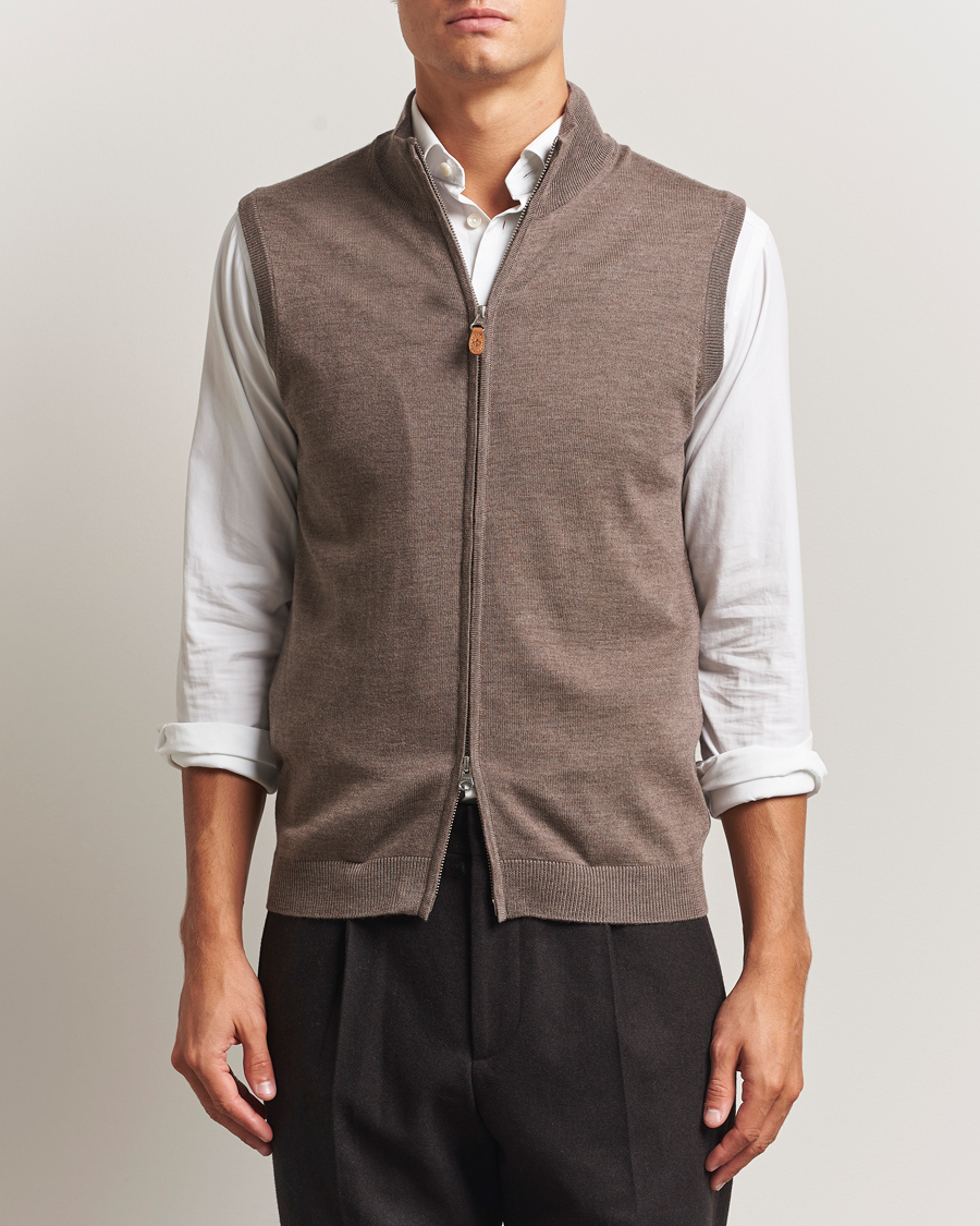Herre | Gensere | Morris | Merino Zip Vest Brown