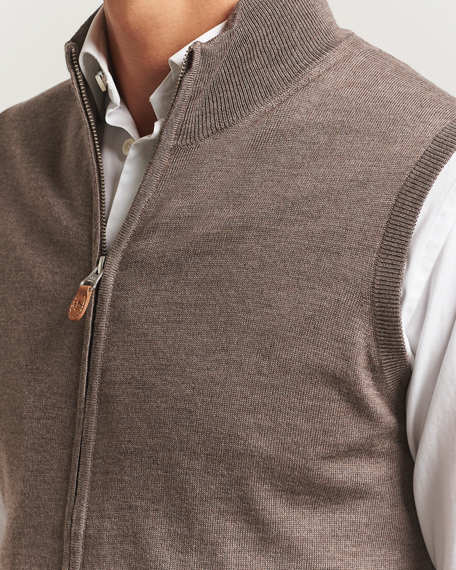 Herre | Gensere | Morris | Merino Zip Vest Brown
