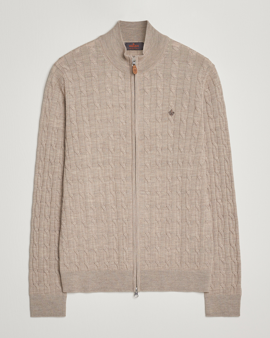 Herre | Gensere | Morris | Merino Cable Zip Cardigan Khaki
