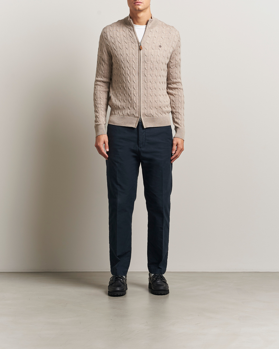 Herre | Gensere | Morris | Merino Cable Zip Cardigan Khaki