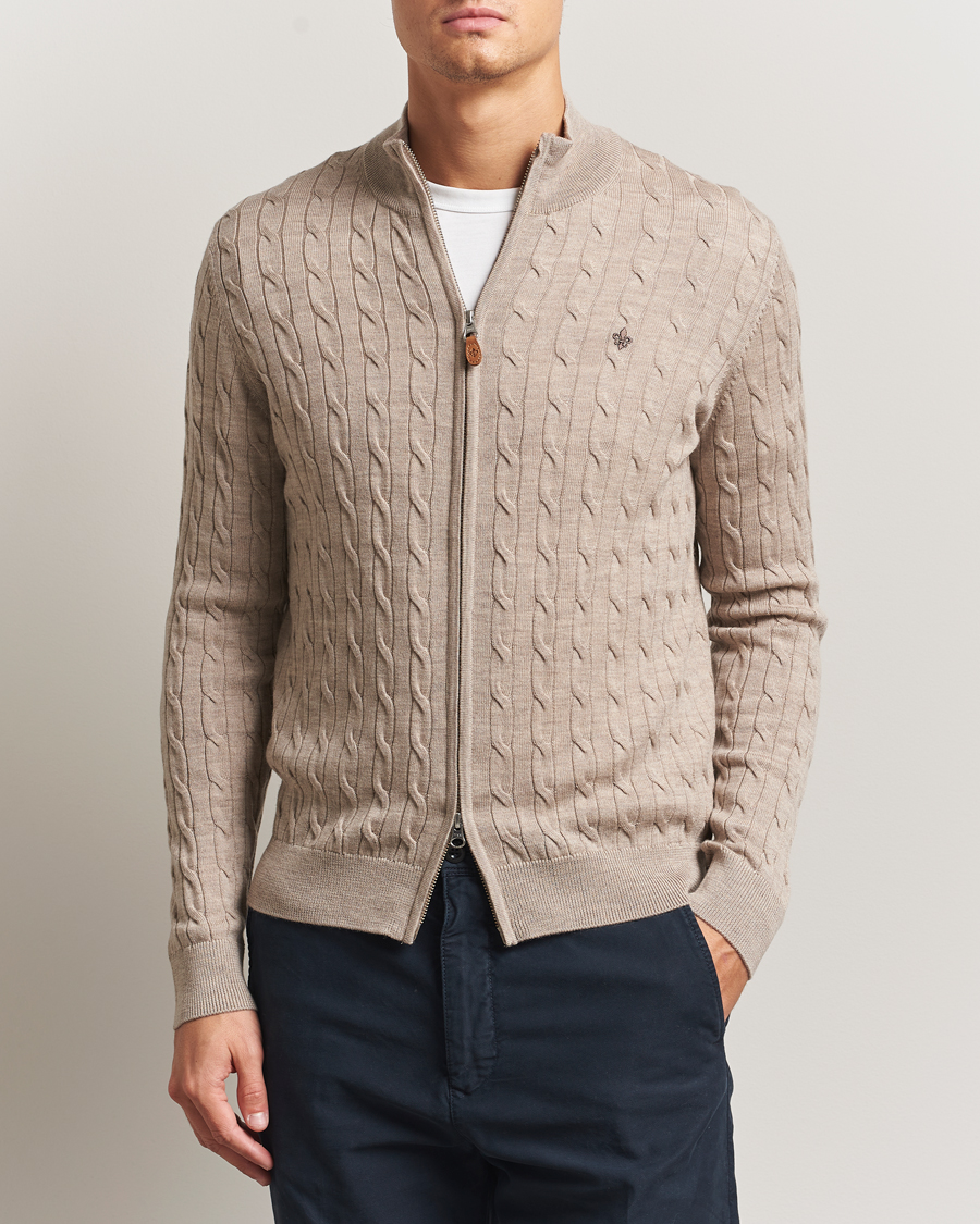 Herre | Gensere | Morris | Merino Cable Zip Cardigan Khaki