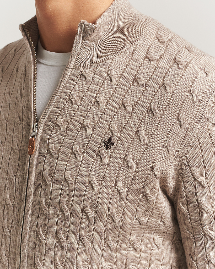 Herre | Gensere | Morris | Merino Cable Zip Cardigan Khaki