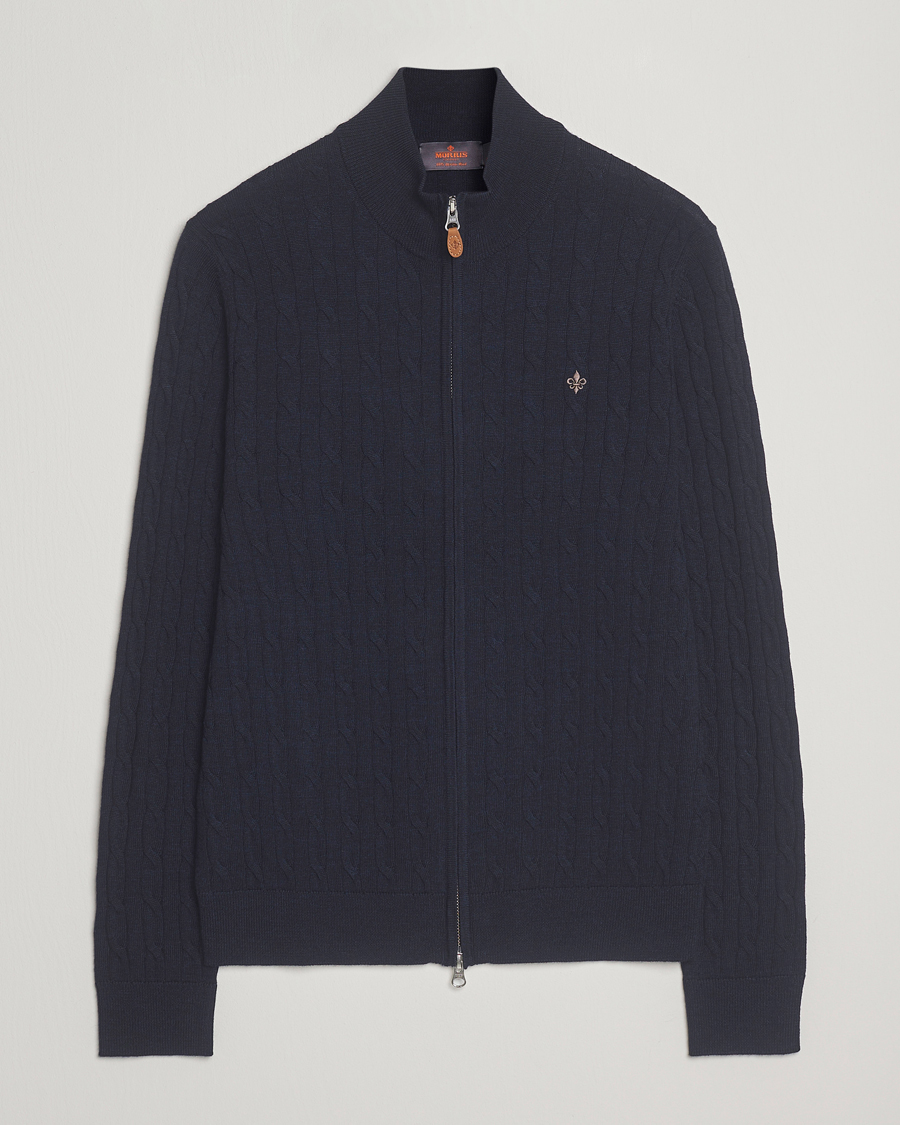 Herre | Gensere | Morris | Merino Cable Zip Cardigan Navy