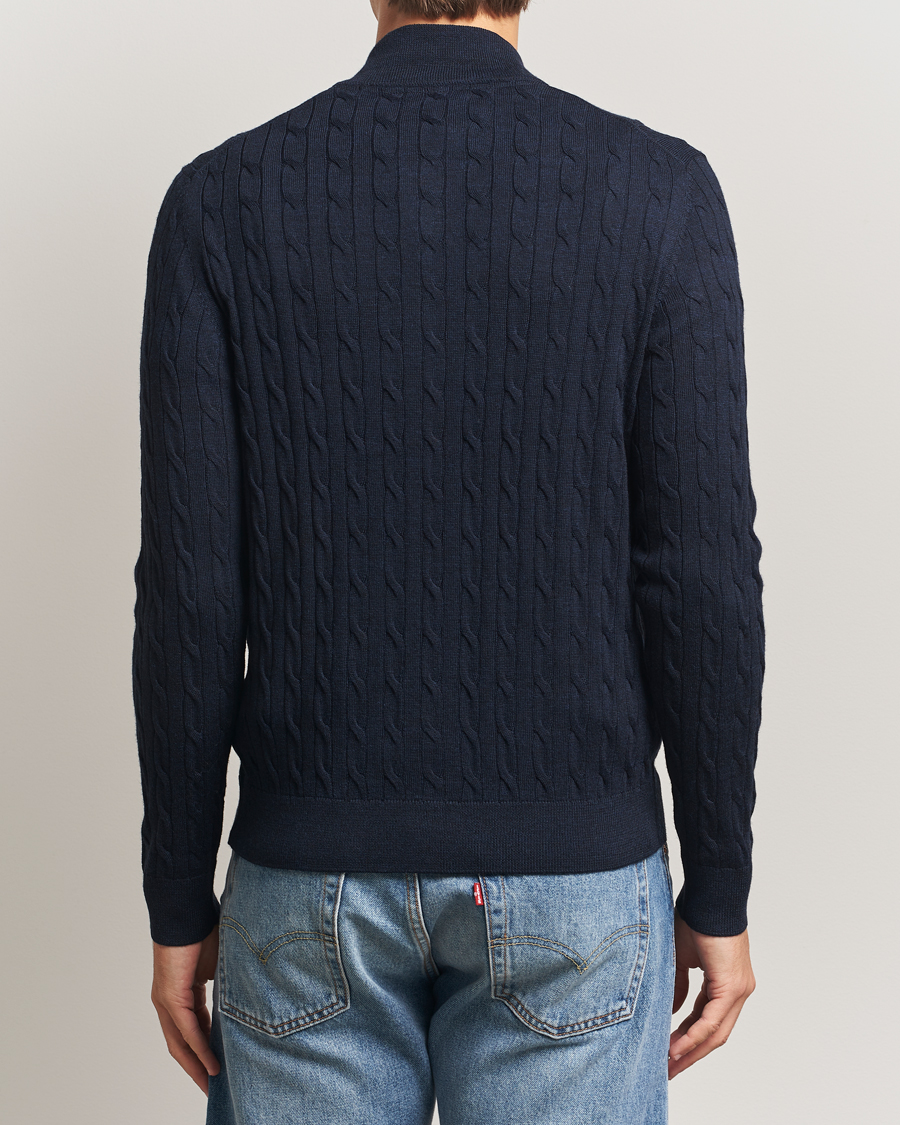 Herre | Gensere | Morris | Merino Cable Zip Cardigan Navy