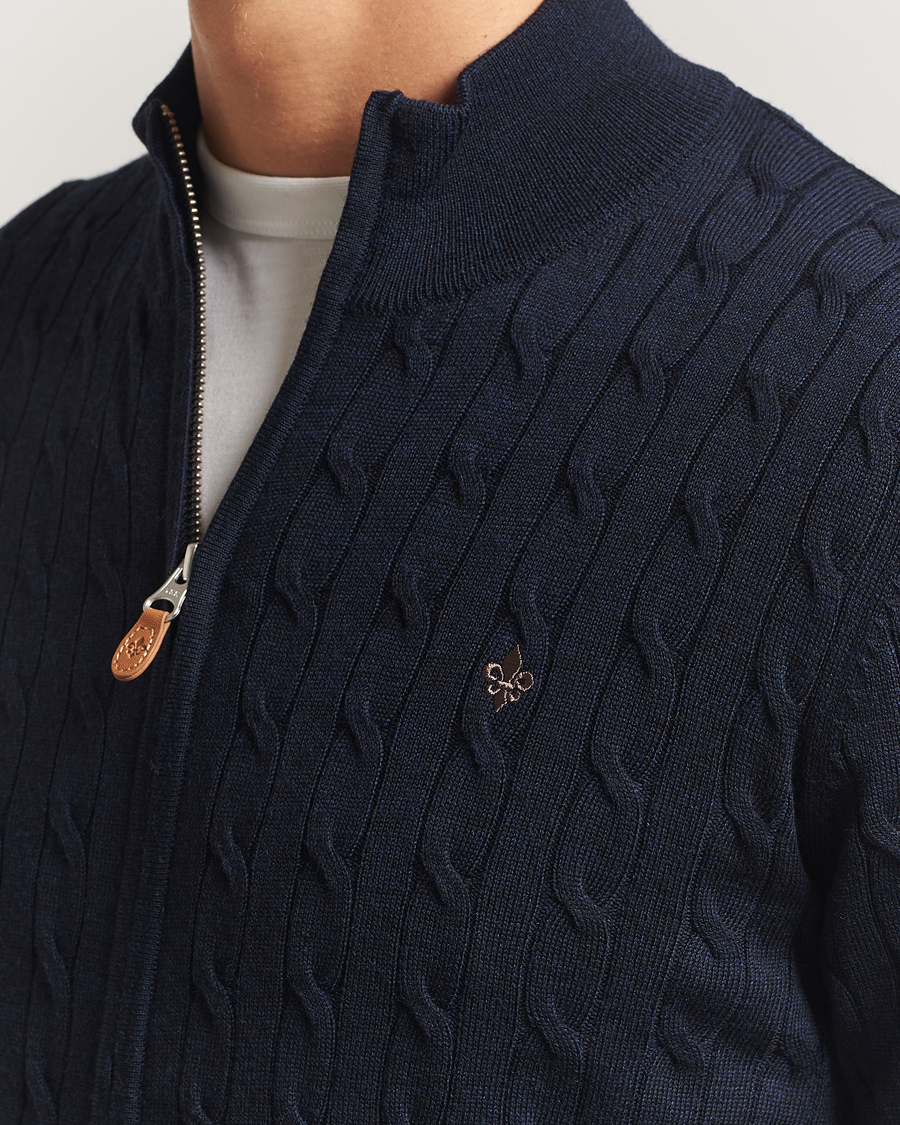 Herre | Gensere | Morris | Merino Cable Zip Cardigan Navy