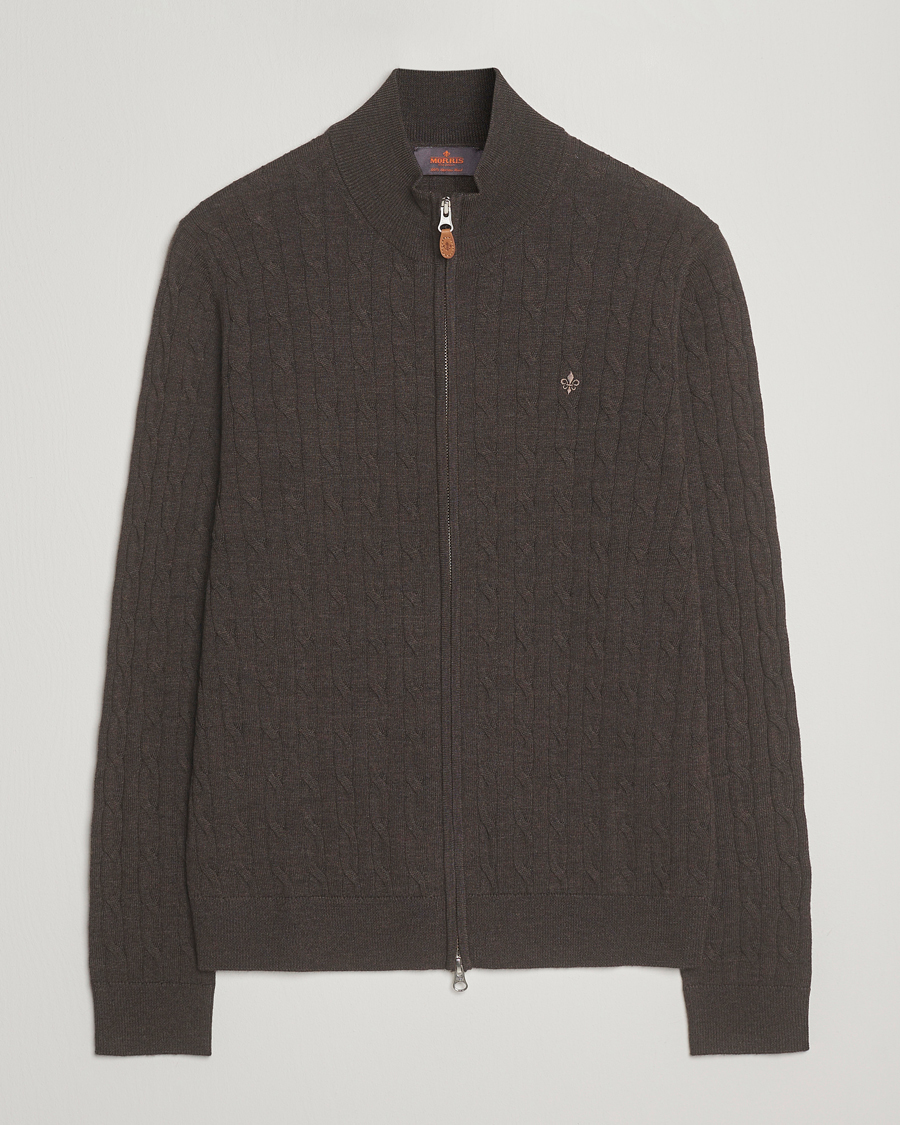 Herre | Gensere | Morris | Merino Cable Zip Cardigan Brown