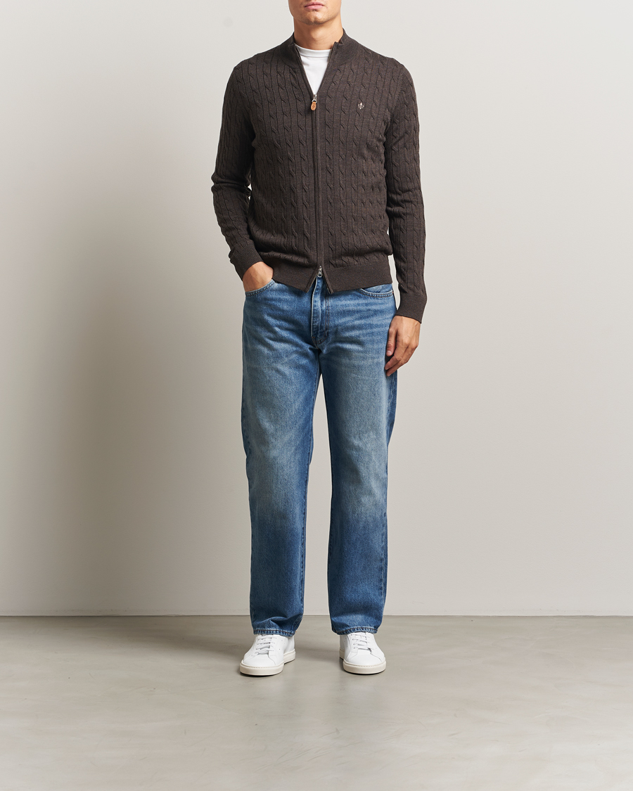 Herre | Gensere | Morris | Merino Cable Zip Cardigan Brown