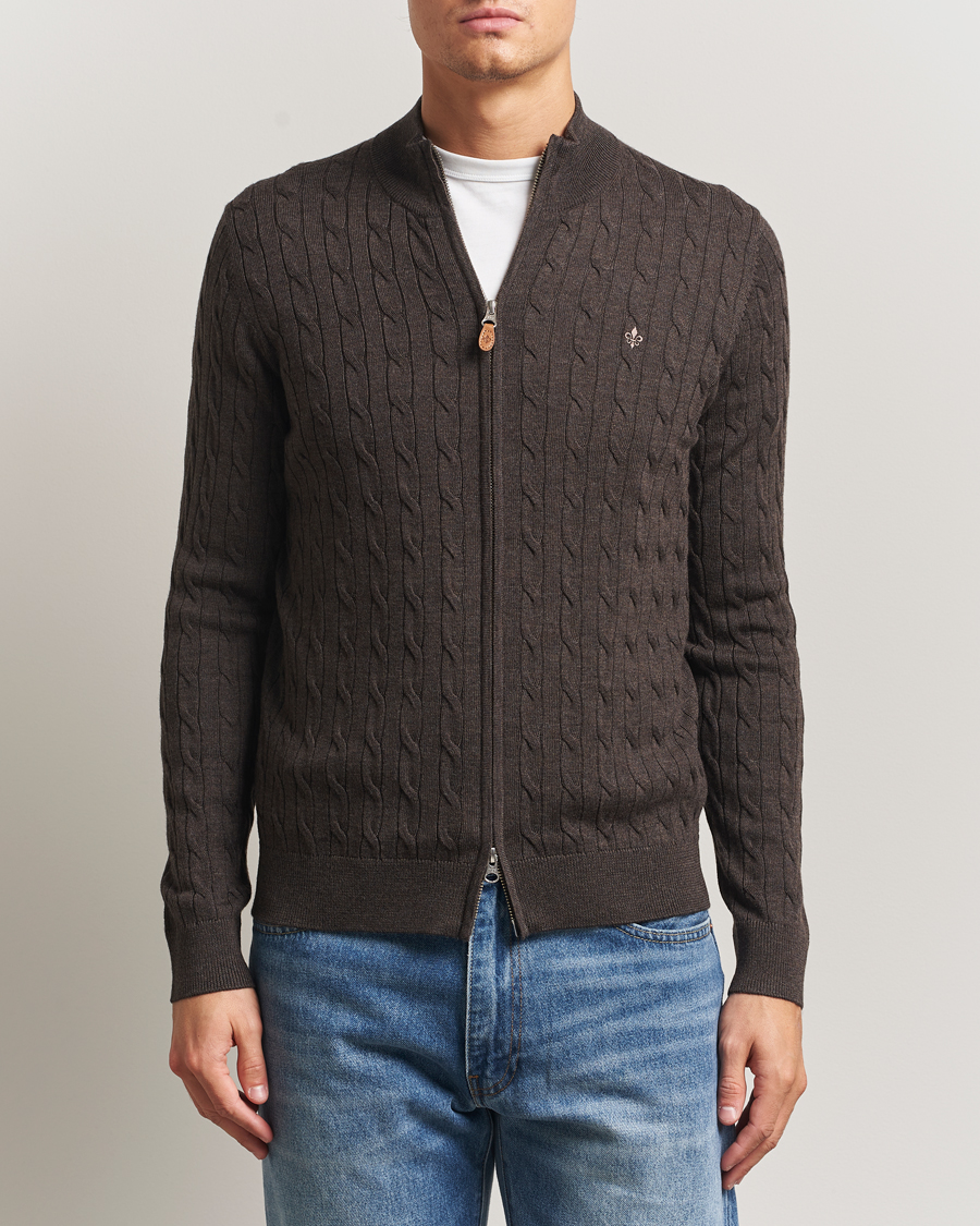 Herre | Gensere | Morris | Merino Cable Zip Cardigan Brown