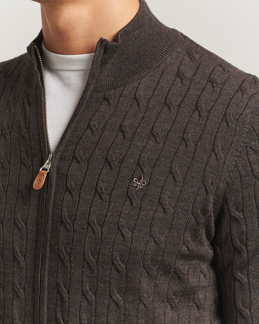Herre | Gensere | Morris | Merino Cable Zip Cardigan Brown