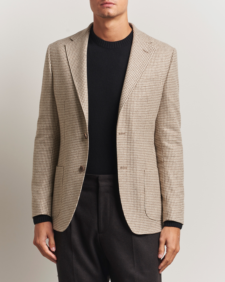 Herre | Dressjakker | Morris | Wool Silk Houndstooth Blazer Khaki