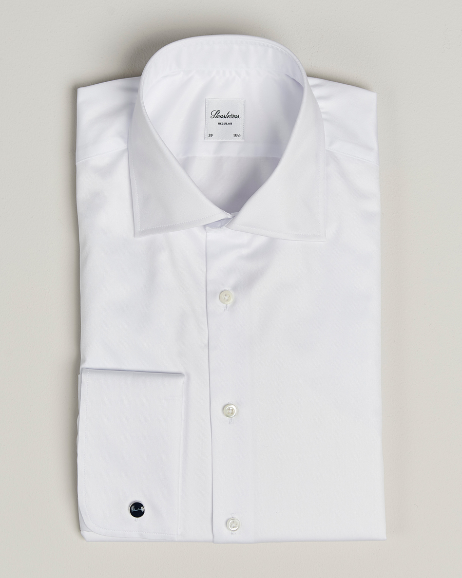 Herre | Skjorter | Stenströms | Regular Fit Cotton Twill Double Cuff Shirt White