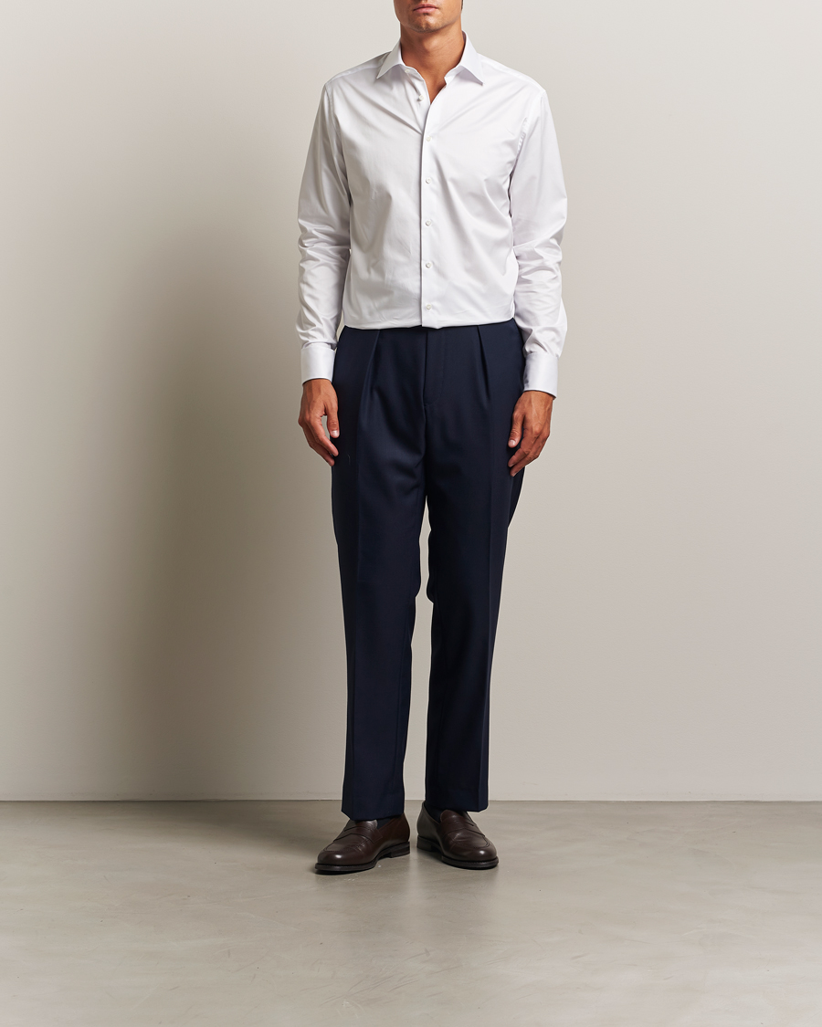 Herre | Skjorter | Stenströms | Regular Fit Cotton Twill Double Cuff Shirt White