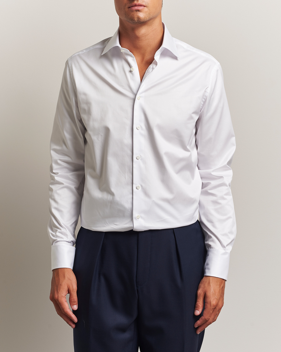 Herre | Skjorter | Stenströms | Regular Fit Cotton Twill Double Cuff Shirt White