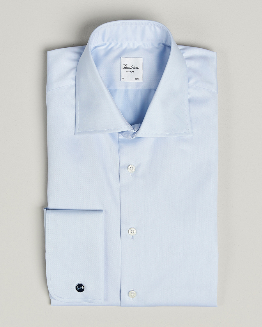 Herre | Skjorter | Stenströms | Regular Fit Cotton Twill Double Cuff Shirt Blue