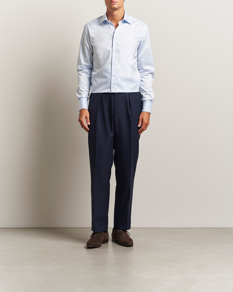 Herre | Skjorter | Stenströms | Regular Fit Cotton Twill Double Cuff Shirt Blue
