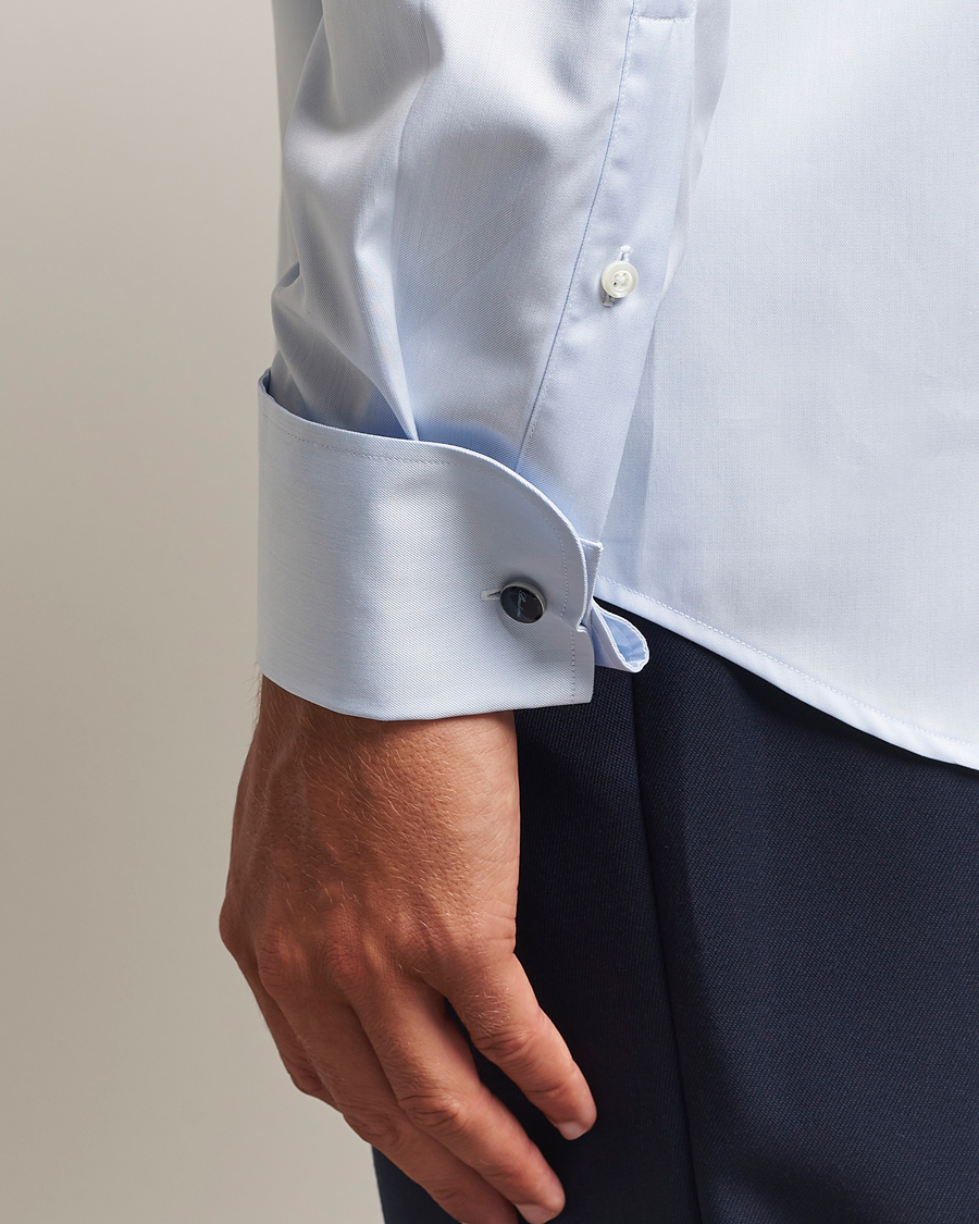 Herre | Skjorter | Stenströms | Regular Fit Cotton Twill Double Cuff Shirt Blue