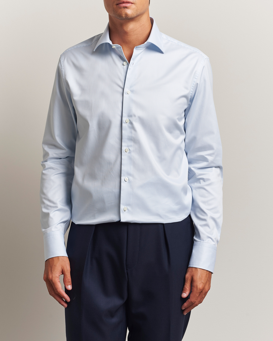 Herre | Skjorter | Stenströms | Regular Fit Thin Stripe Shirt White/Blue